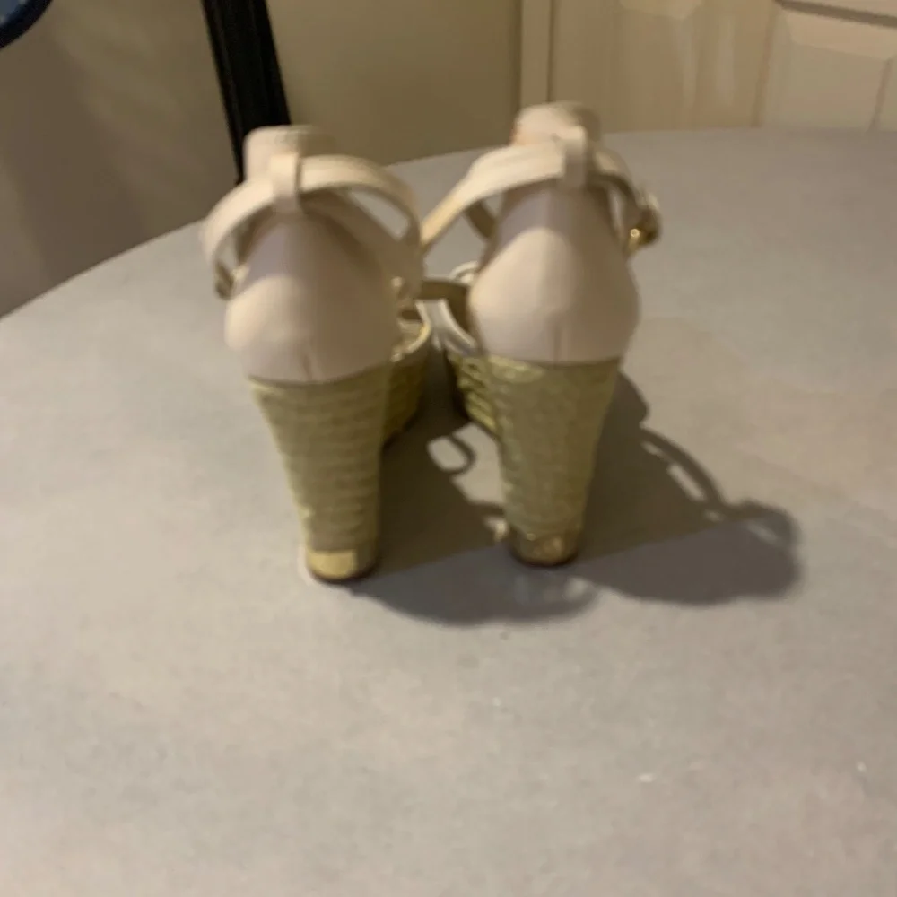 Sam Edelman Cream Platform High Wedge Sandals sz 8.5 M